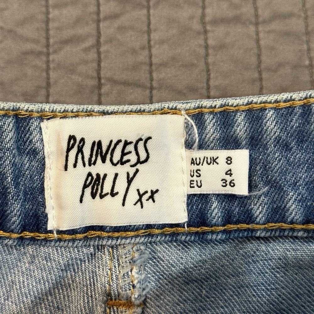 Princess Polly Denim Shorts Women 4 Blue Distressed Raw Hem Casual Summer Jorts - Picture 8 of 12